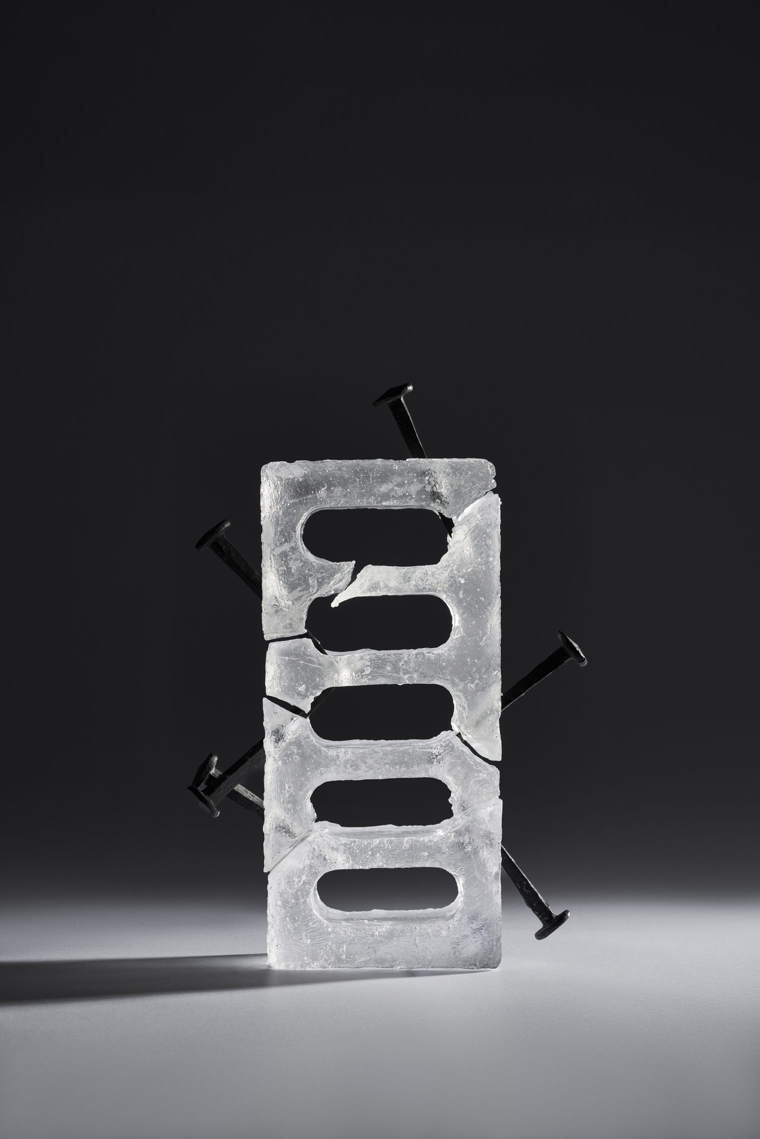 THE SHAPE IT KEEPS h:22_l:11_d:6 Cast glass, hand-forged nails 2026