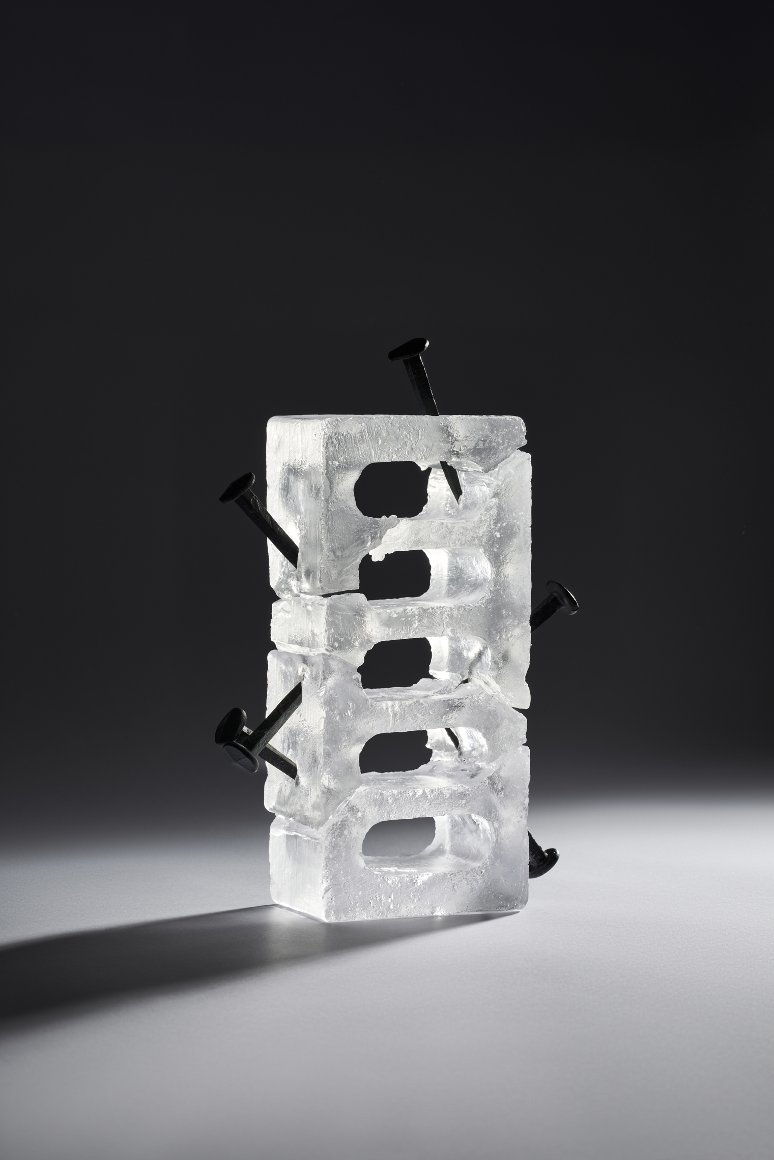 THE SHAPE IT KEEPS h:22_l:11_d:6 Cast glass, hand-forged nails 2026