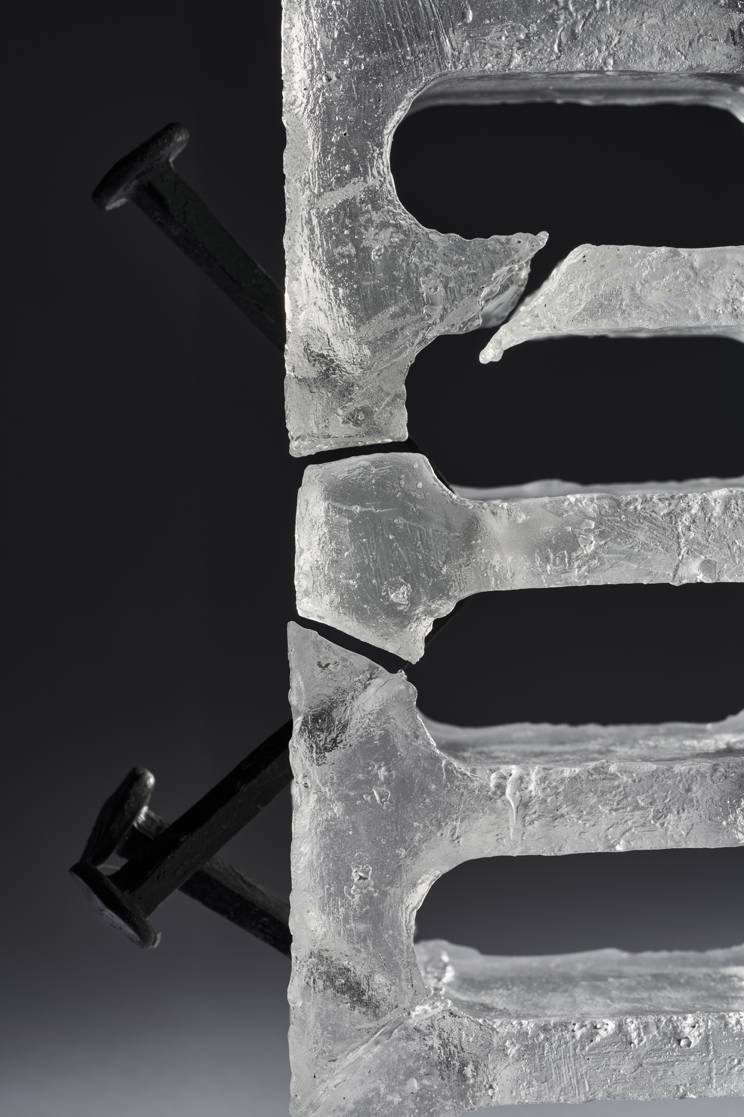THE SHAPE IT KEEPS h:22_l:11_d:6 Cast glass, hand-forged nails 2026